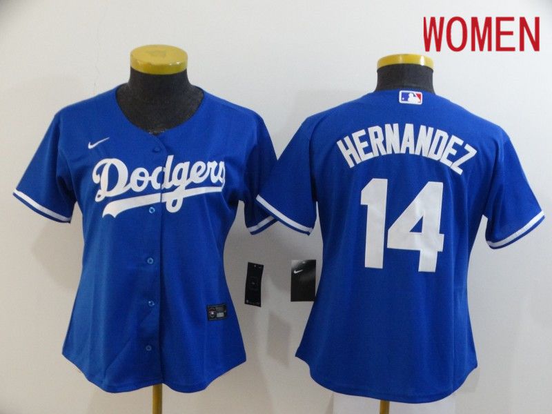 Women Los Angeles Dodgers #14 Hernandez Blue Nike Game MLB Jerseys->los angeles dodgers->MLB Jersey